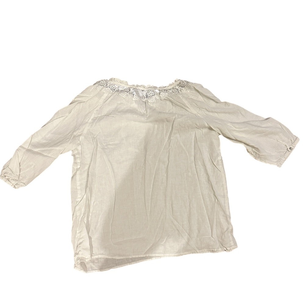 J. Jill Boho Lace-Trim Cream Peasant Top - Picture 5 of 8